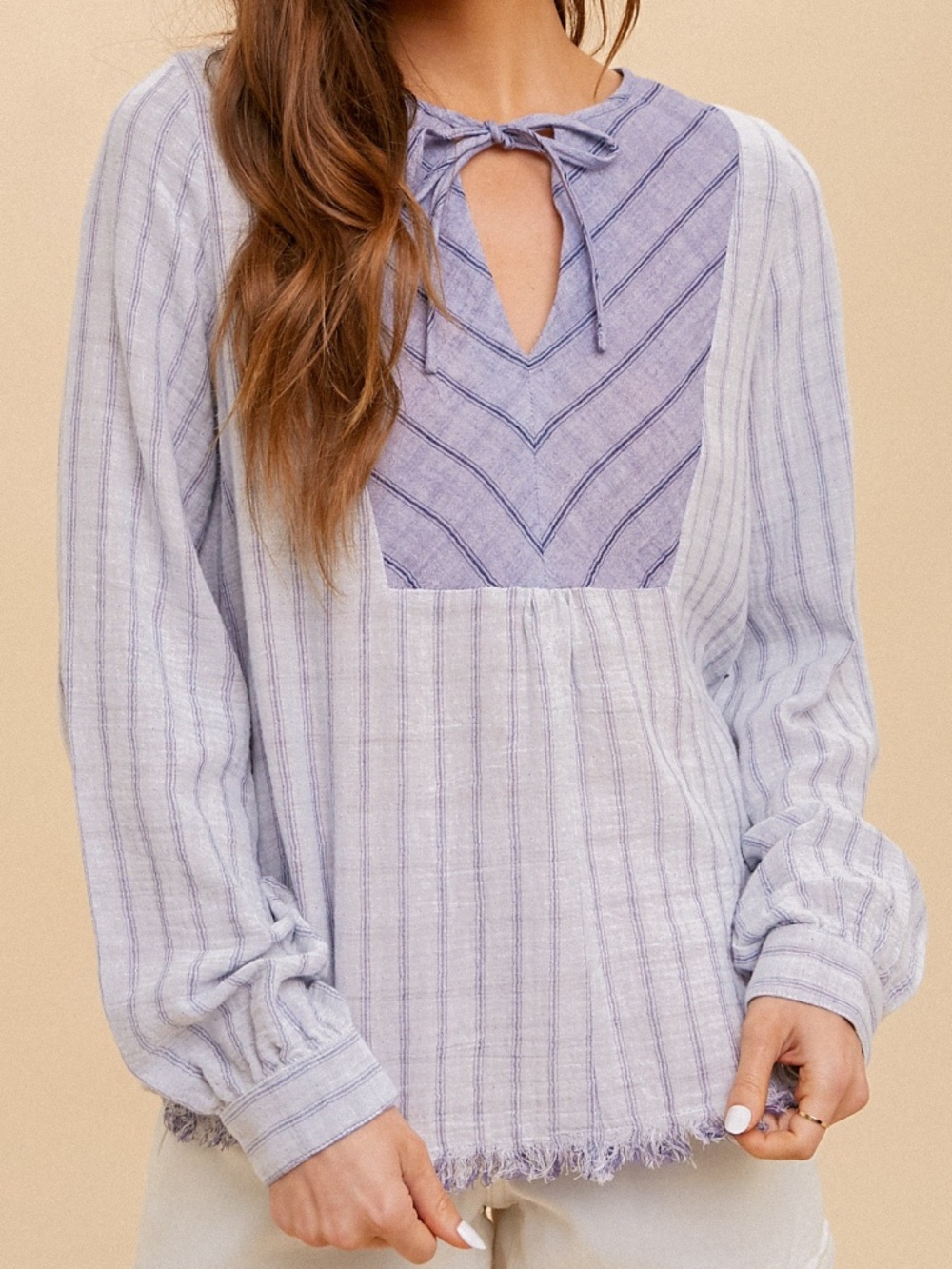 NWOT Striped Fringe Hem Blouse